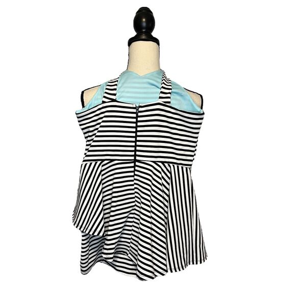 Ava & Yelly Girls Dress Size 16 Black White Stripe Romper Twirl Peplum USA - Picture 3 of 4